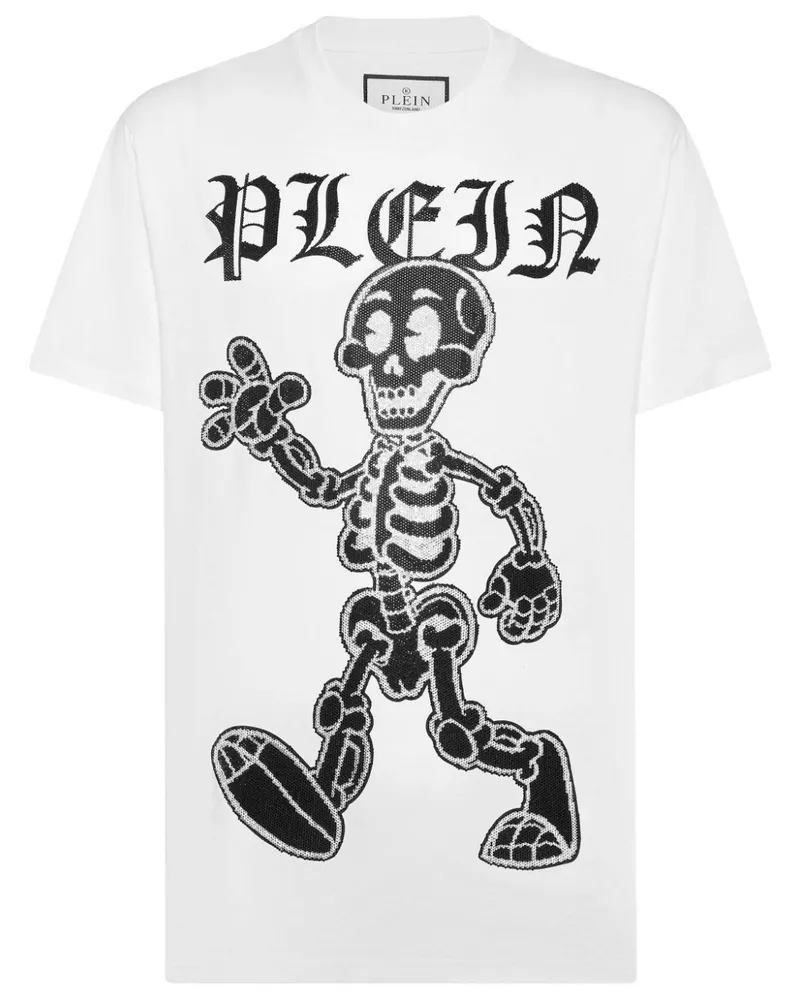 Philipp Plein T-Shirt mit Strass-Skelett - Weiß Weiß