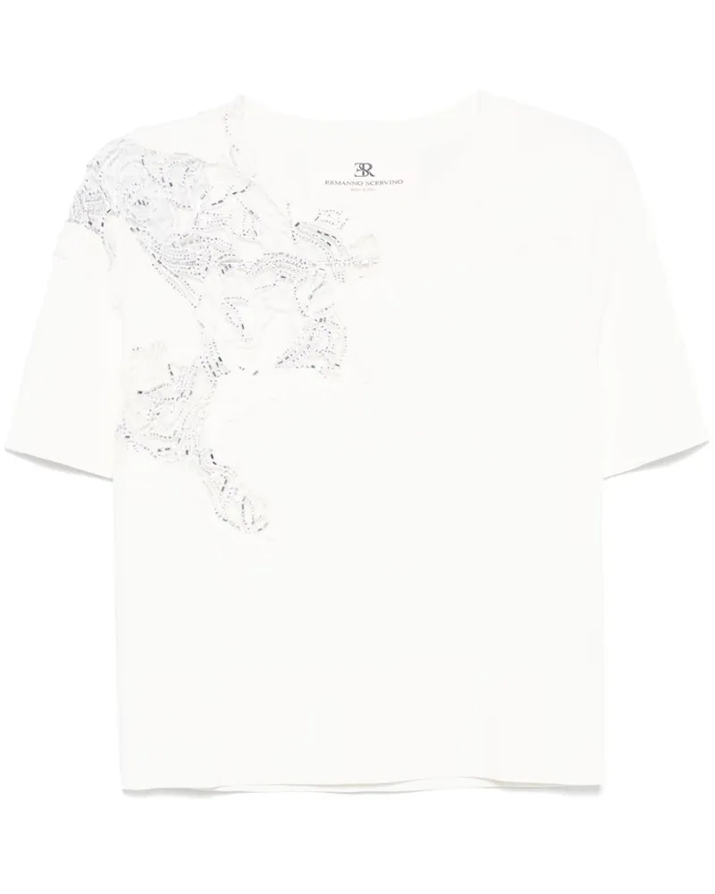 Ermanno Scervino T-Shirt mit Kristallen - Weiß Weiß