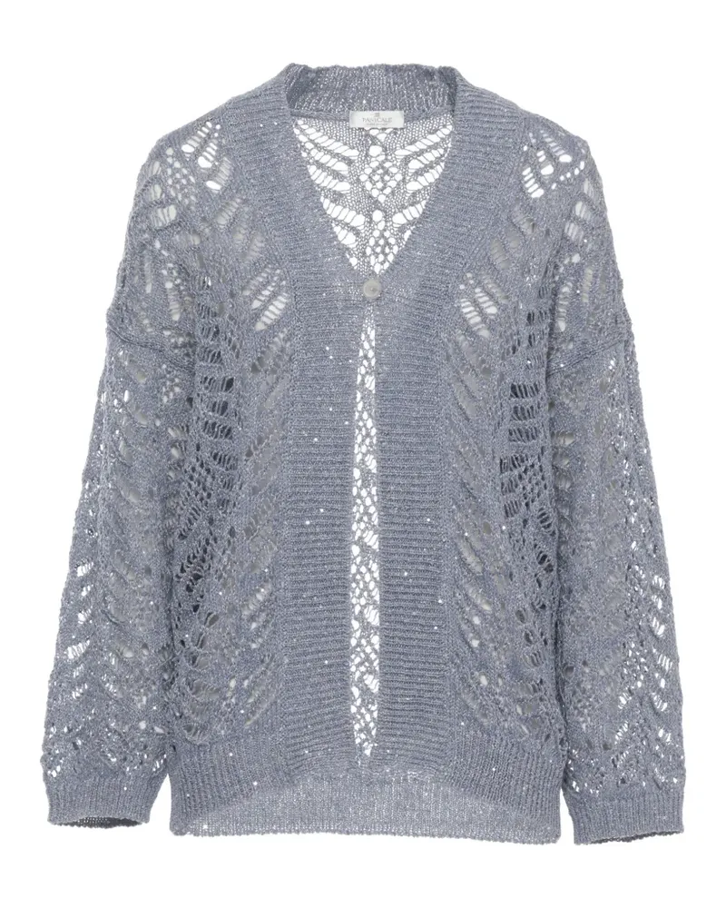 PANICALE Cashmere openwork V-neck cardigan - Blau Blau