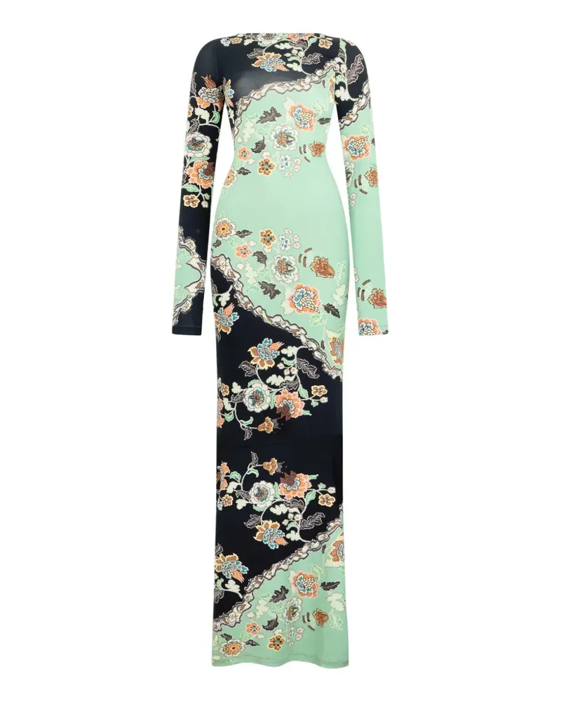 Roberto Cavalli floral-print long-sleeve maxi dress - Schwarz Schwarz