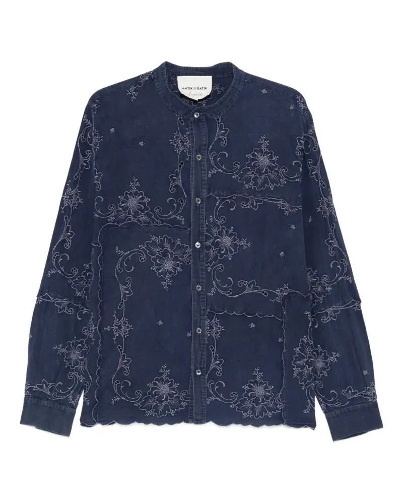 Antik Batik Besticktes Carmina Hemd mit Wellensaum - Blau Blau