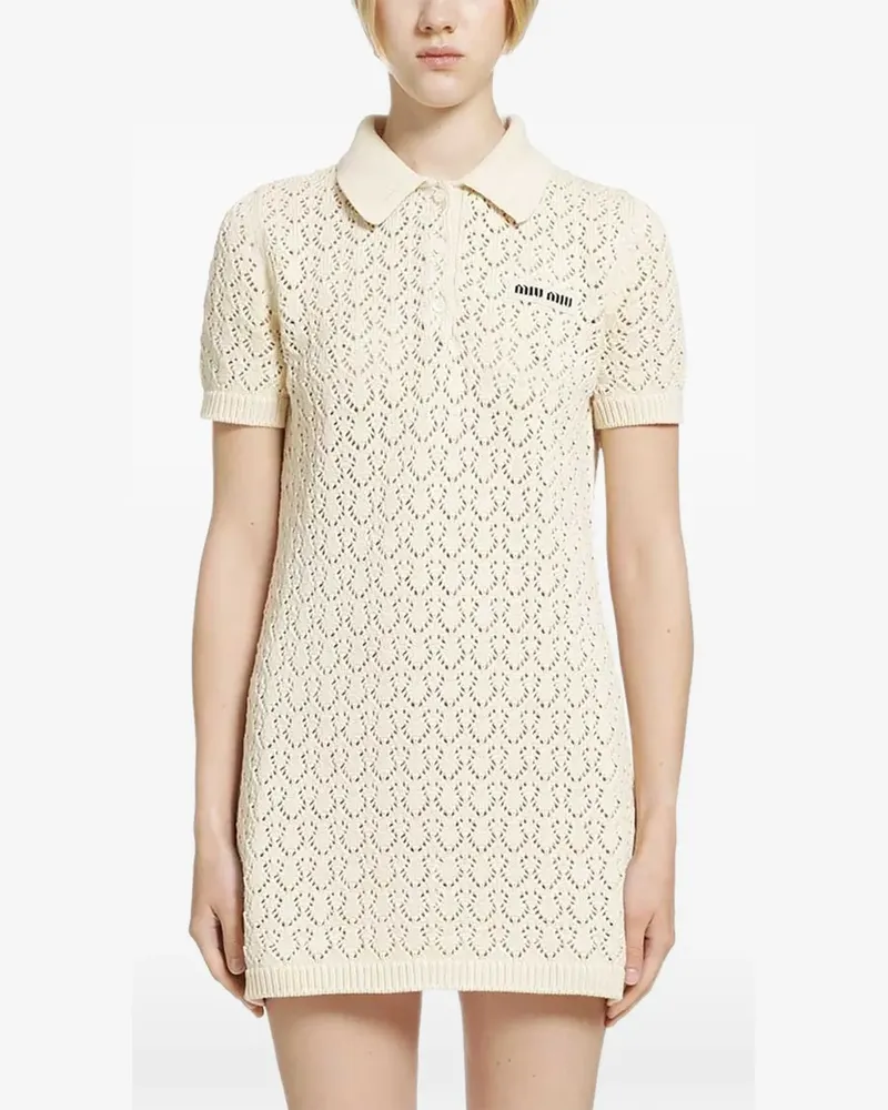 Miu Miu logo-patch pointelle-knit mini dress - Nude Nude