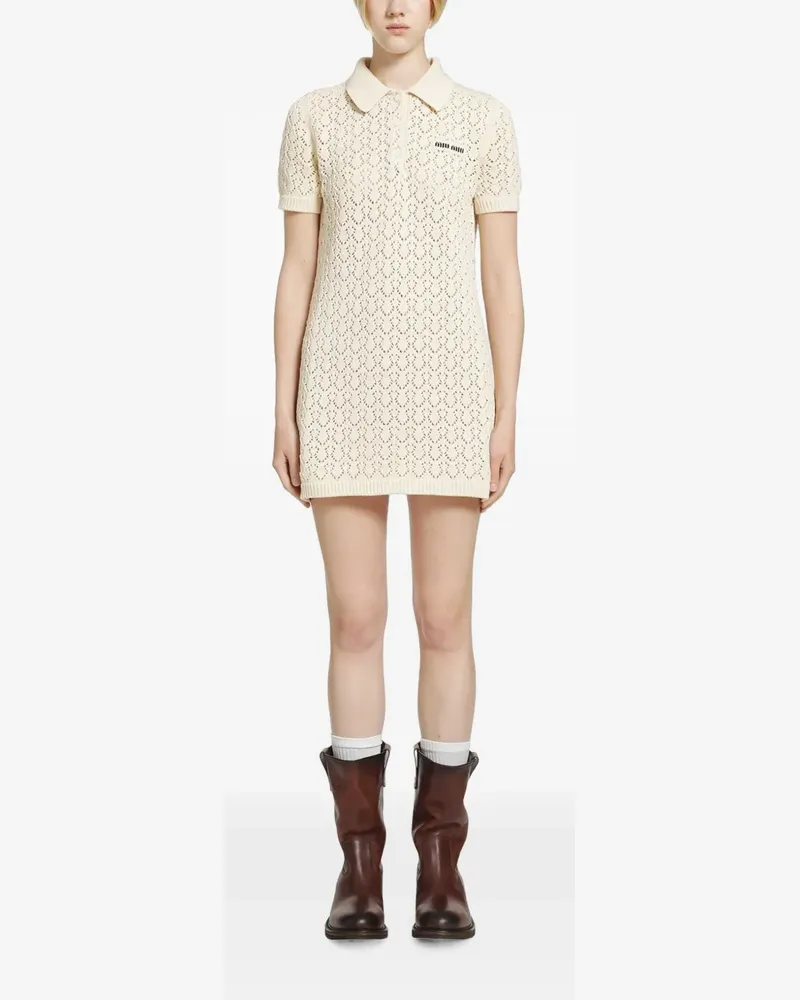 Miu Miu logo-patch pointelle-knit mini dress - Nude Nude