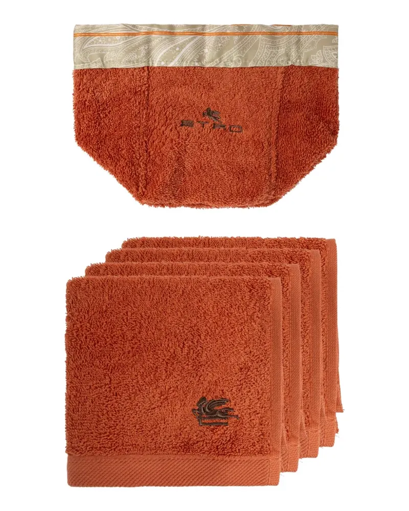 Etro Set aus Korb und Handtüchern mit Pegaso-Stickerei (4er-Set) - Orange Orange