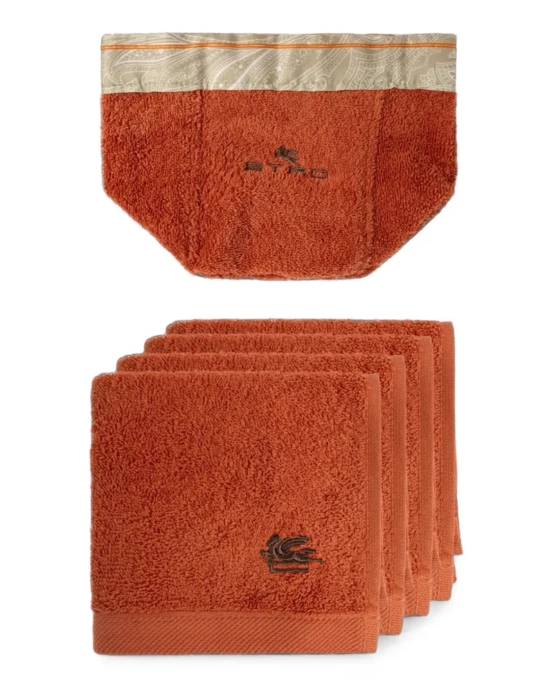Etro Set aus Korb und Handtüchern mit Pegaso-Stickerei (4er-Set) - Orange Orange
