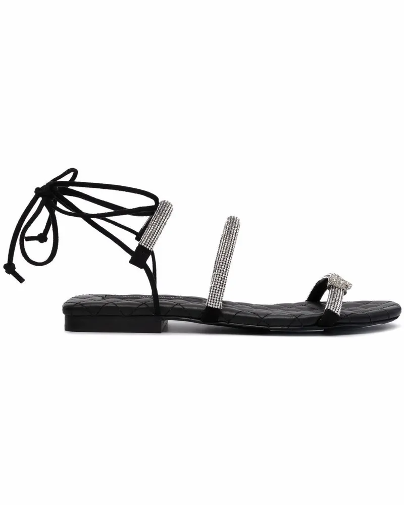 Philipp Plein Flache Sandalen mit Kristallen - Schwarz Schwarz