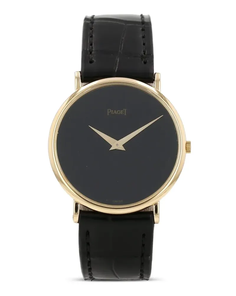 Piaget 1980s runde Gelbgoldarmbanduhr 30mm - Schwarz Schwarz