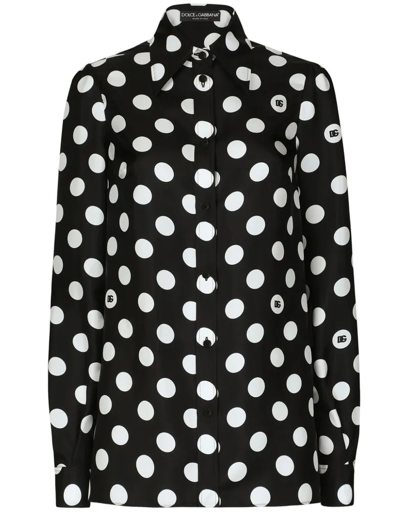 Dolce & Gabbana Gepunktetes Seidenhemd - Schwarz Schwarz
