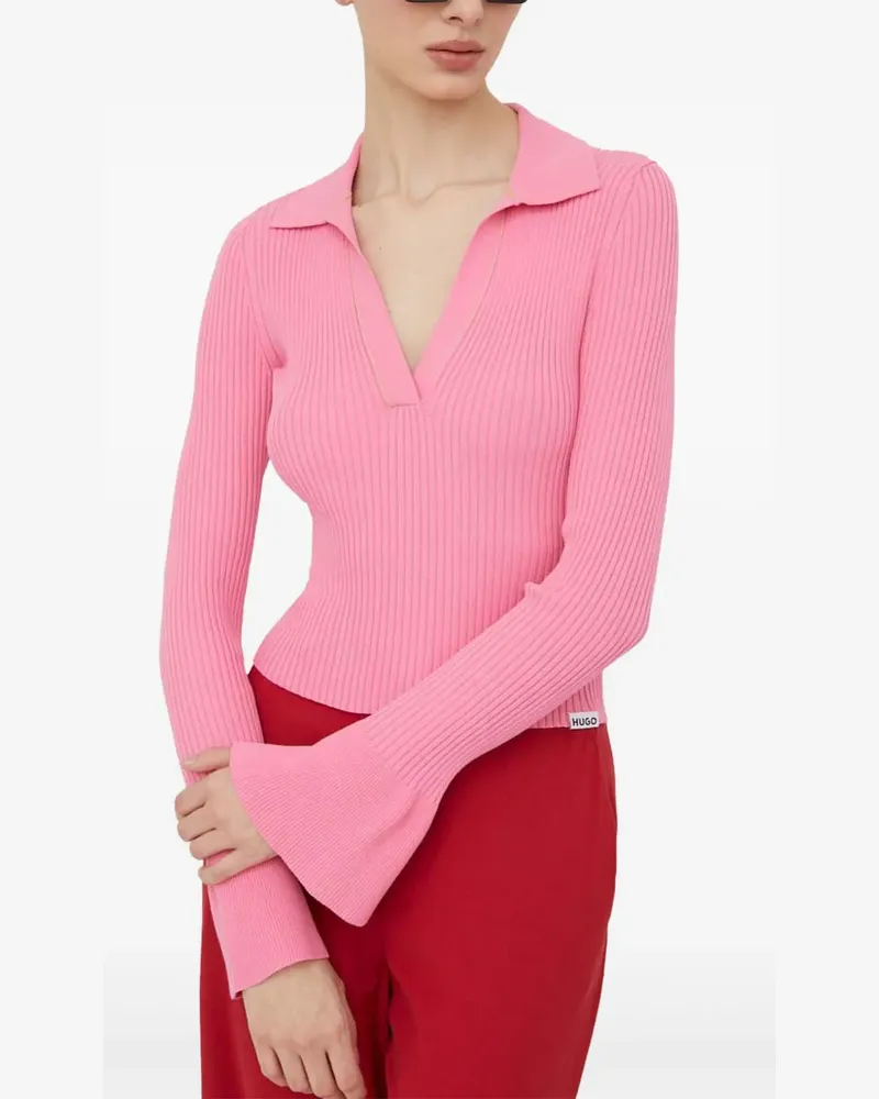 HUGO BOSS Gerippter Soverie Pullover mit Glockenärmeln - Rosa Rosa
