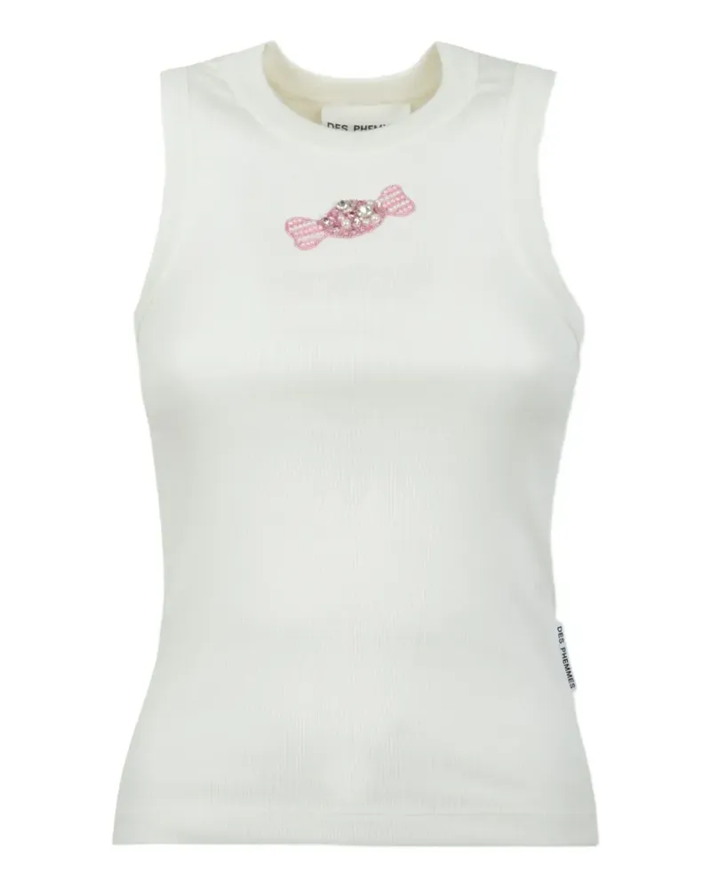 Des Phemmes crystal-embellished ribbed tank top - Weiß Weiß