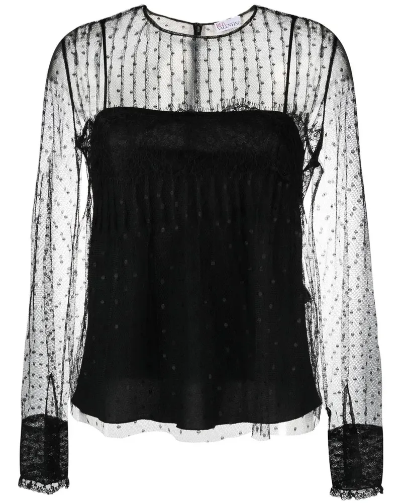RED Valentino Semi-transparente Tüllbluse - Schwarz Schwarz