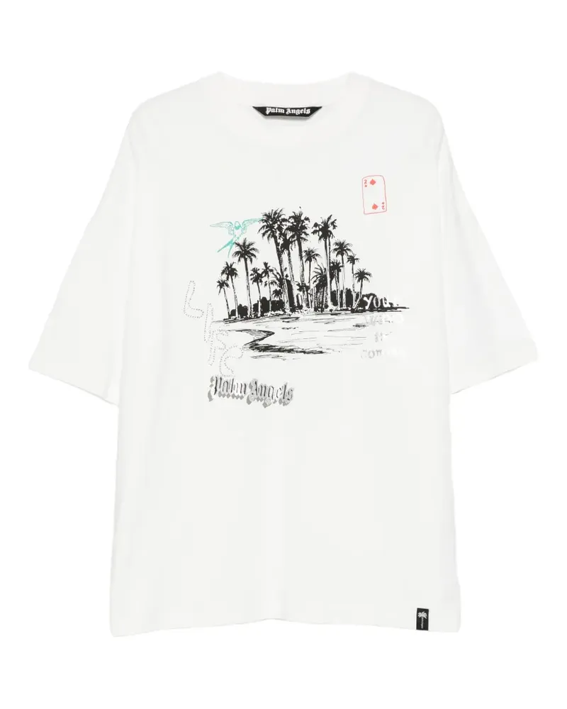 Palm Angels T-Shirt mit strassverziertem Print - Weiß Weiß