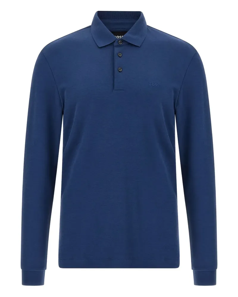 HUGO BOSS Langärmeliges Poloshirt mit Stickerei - Blau Blau