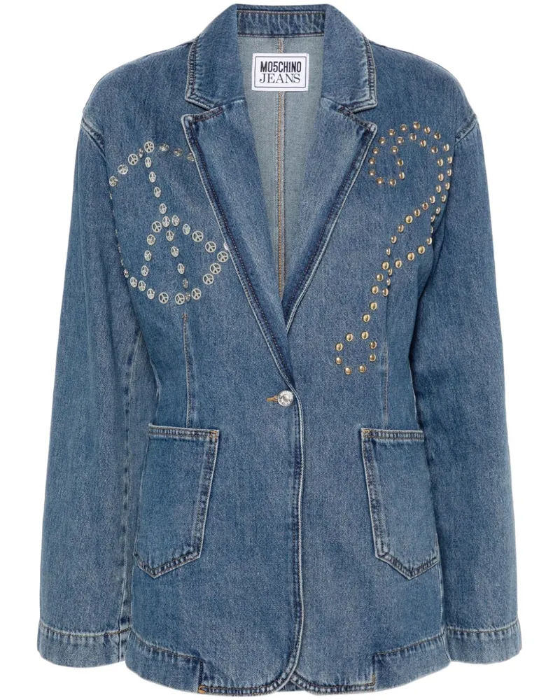 Moschino Jeansjacke mit Friedenszeichen Blau