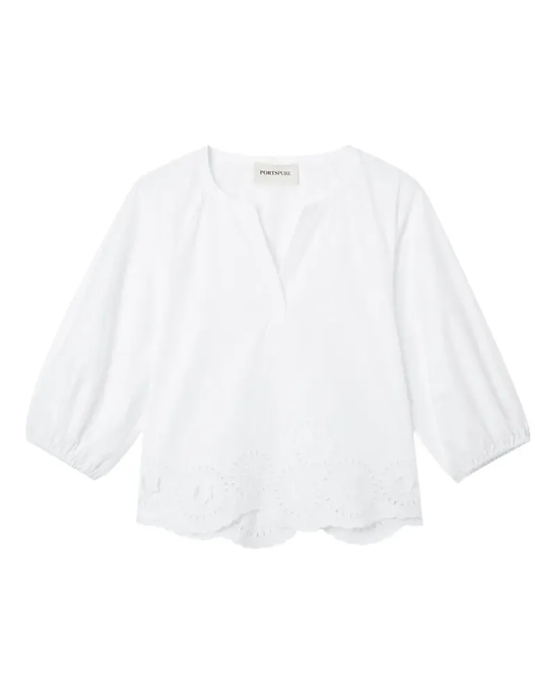 PortsPure Bluse mit V-Ausschnitt - Weiß Weiß
