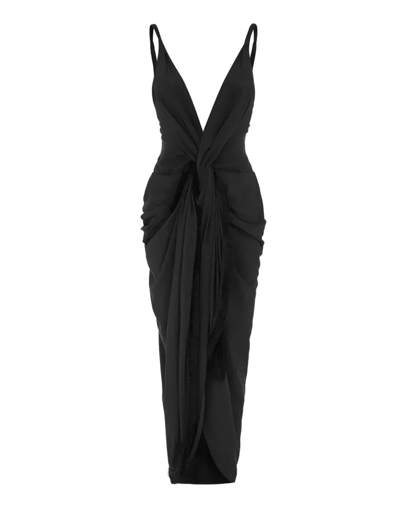 16ARLINGTON Wye fringed-trim midi dress - Schwarz Schwarz
