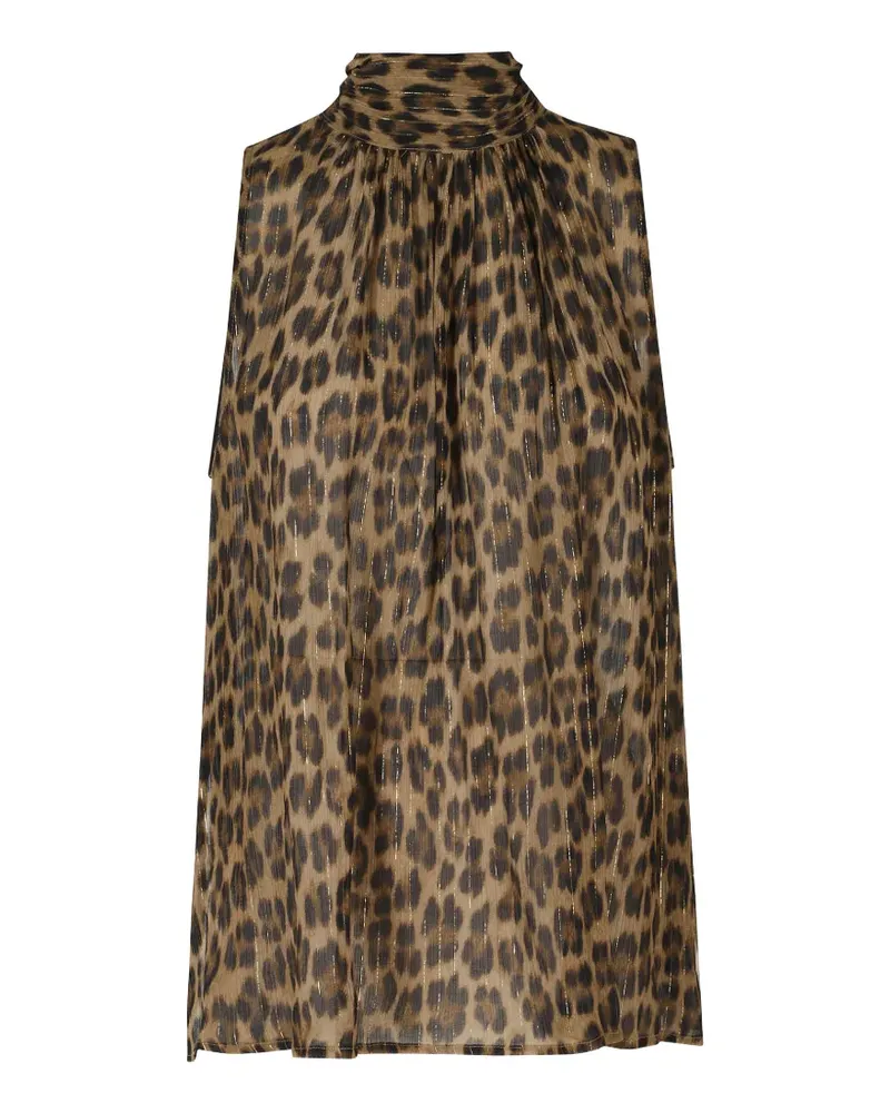 Semicouture Dulcie leopard-print pussy-bow top - Nude Nude