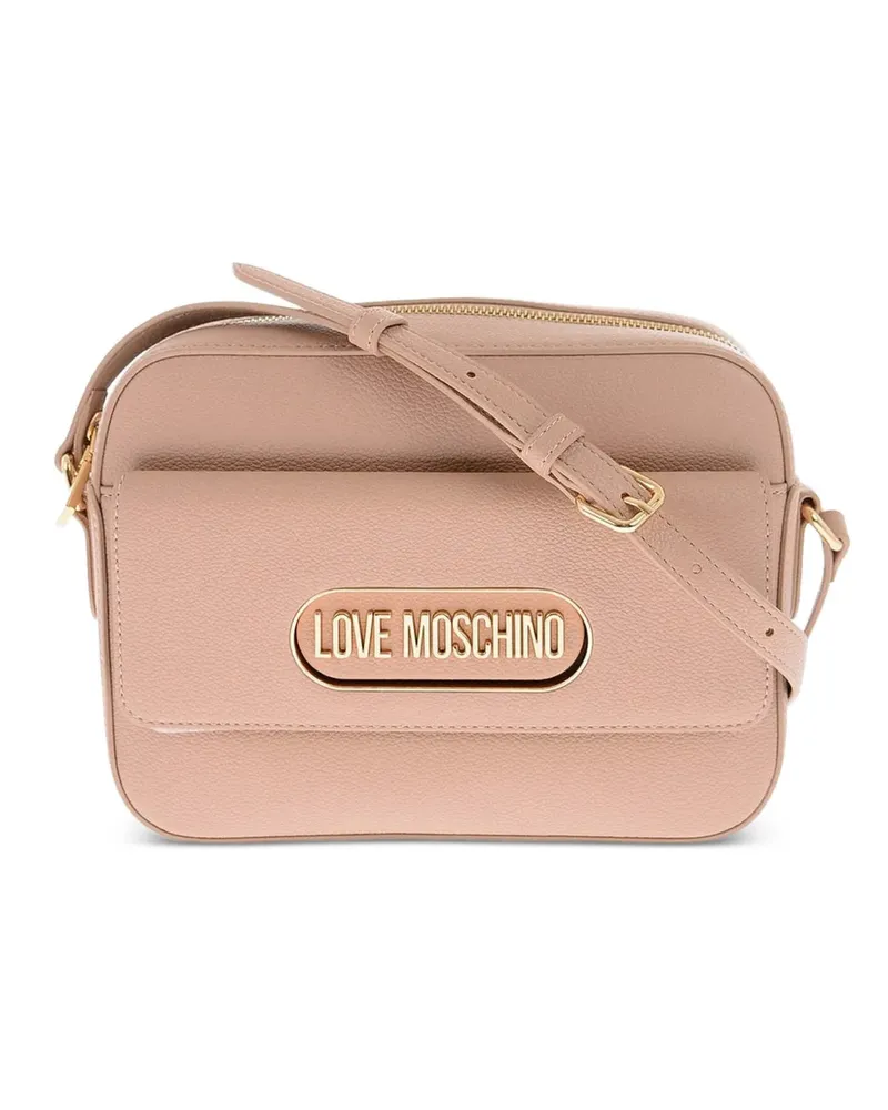Moschino Gekörnte Schultertasche mit Logo-Schild - Nude Nude