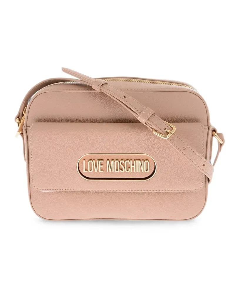 Moschino logo-plaque pebbled shoulder bag - Nude Nude