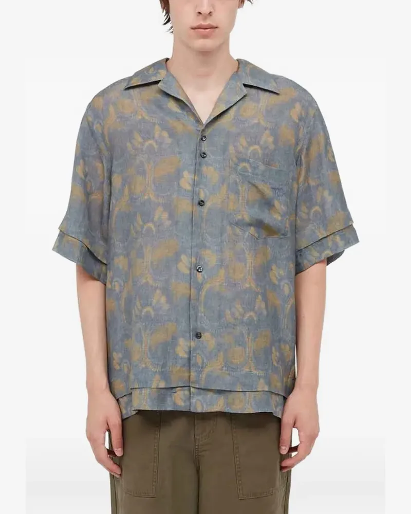 Wales Bonner Gemustertes Hemd mit kurzen Ärmeln - Blau Blau