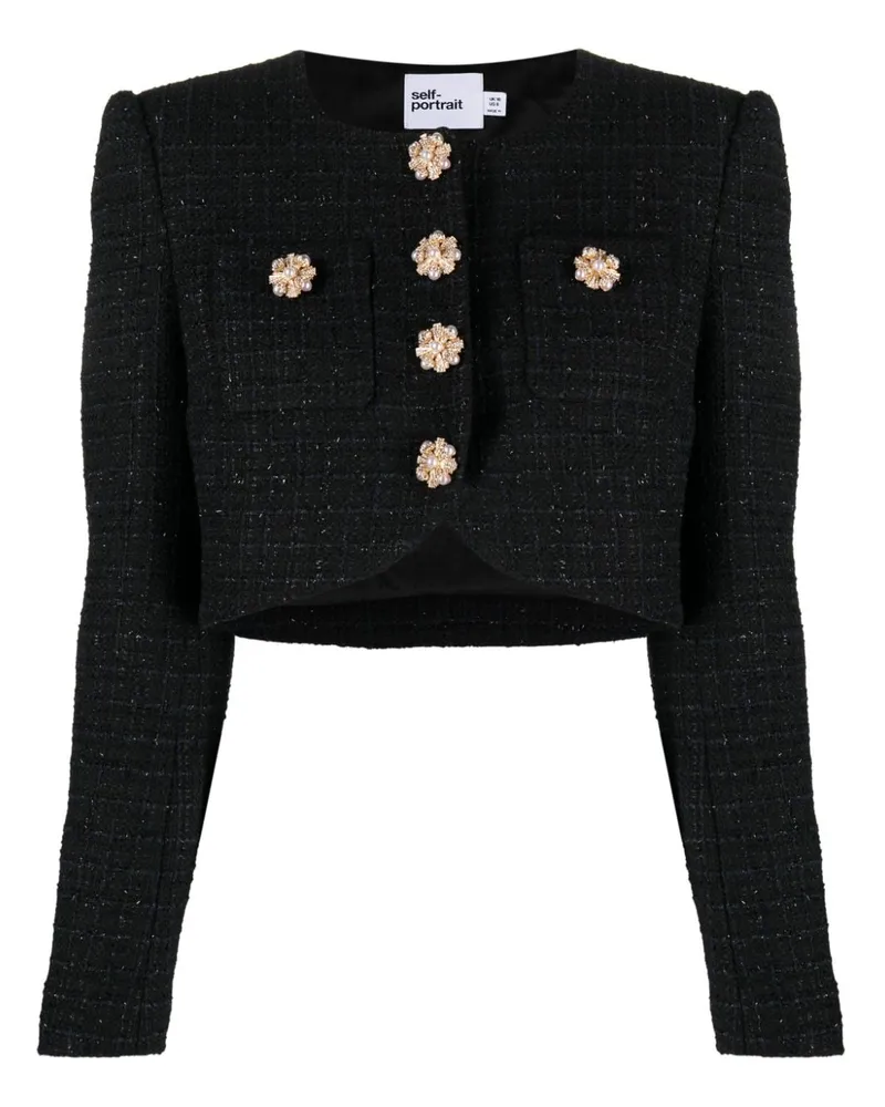 Self-Portrait Cropped-Jacke aus Boucle - Schwarz Schwarz