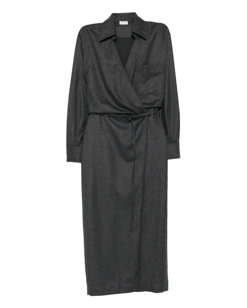 Brunello Cucinelli Kleid in Wickeloptik - Grau Grau