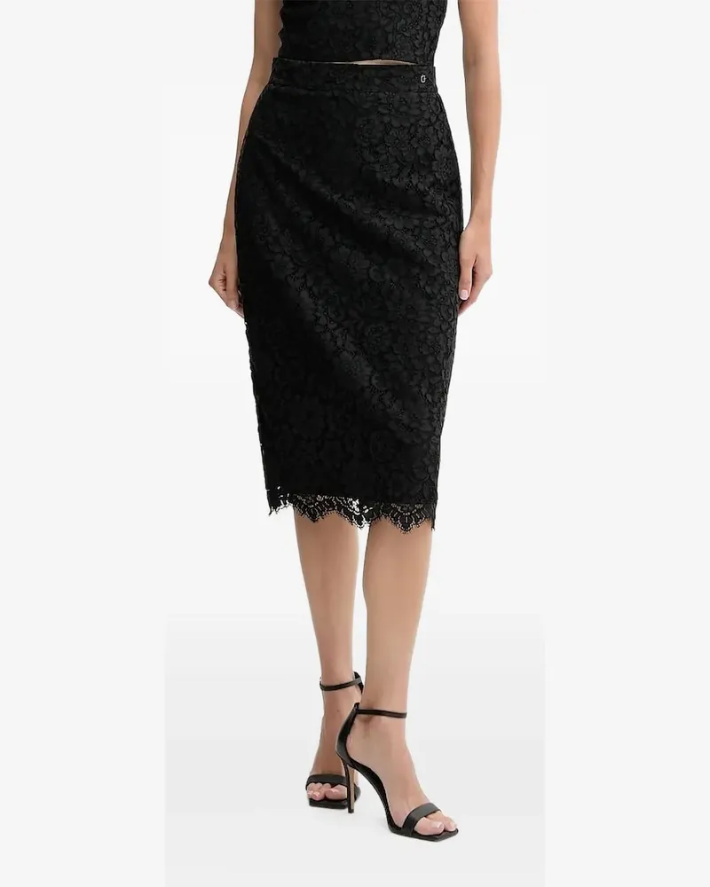 Guess Midirock mit Spitzenblumen - Schwarz Schwarz