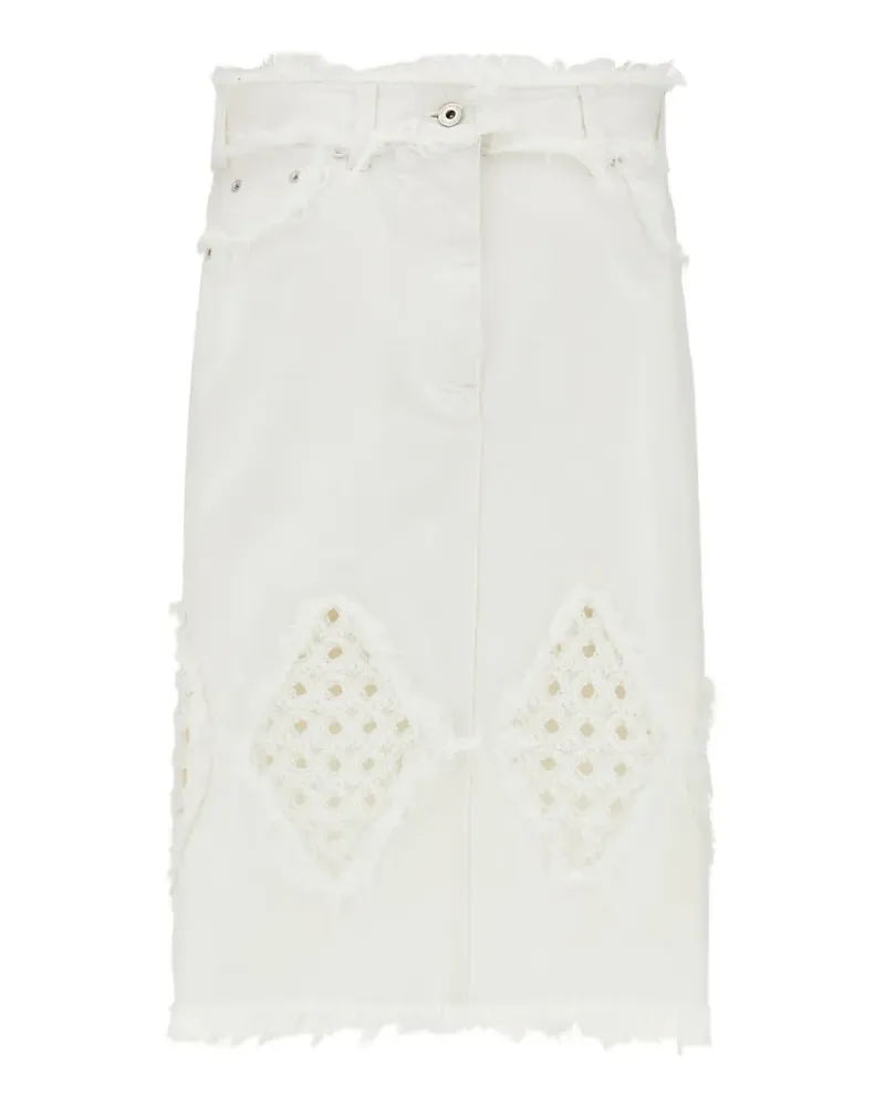 Ferragamo frayed-edge diamond-embroidered midi skirt - Weiß Weiß