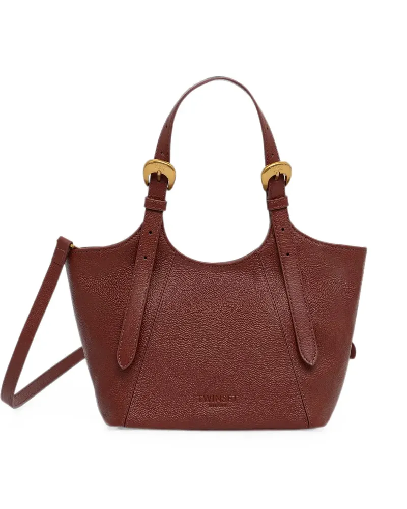 Twin-Set buckle-detail pebbled leather tote bag - Rot Rot