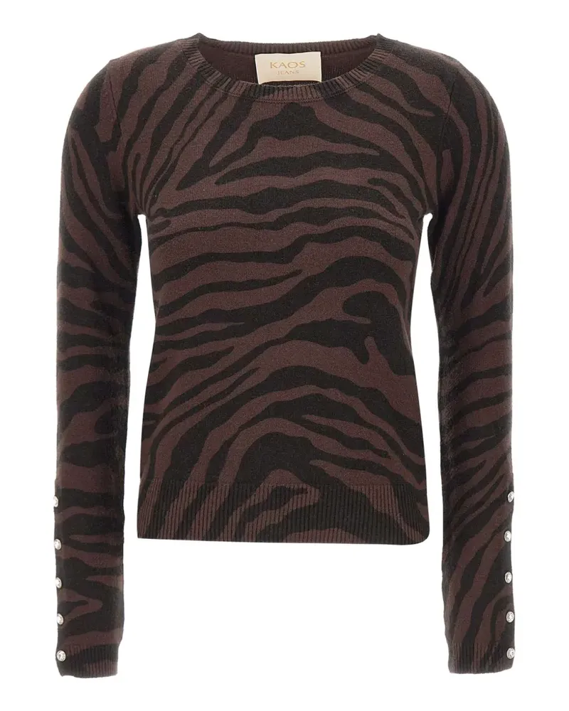 Kaos tiger-stripe jewelled-button sweater - Braun Braun