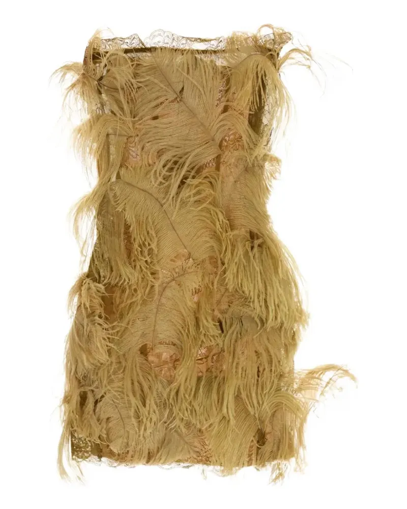 ATTICO feather-trim lace-detail dress - Nude Nude