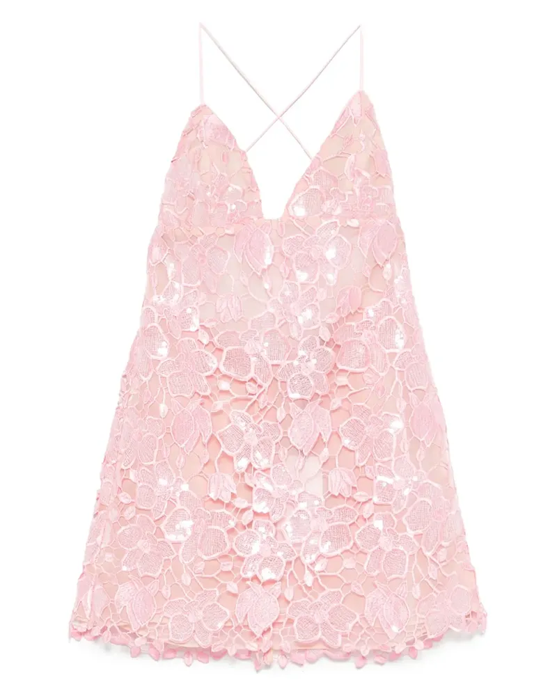 Retrofête Minikleid mit Blumenstickerei - Rosa Rosa