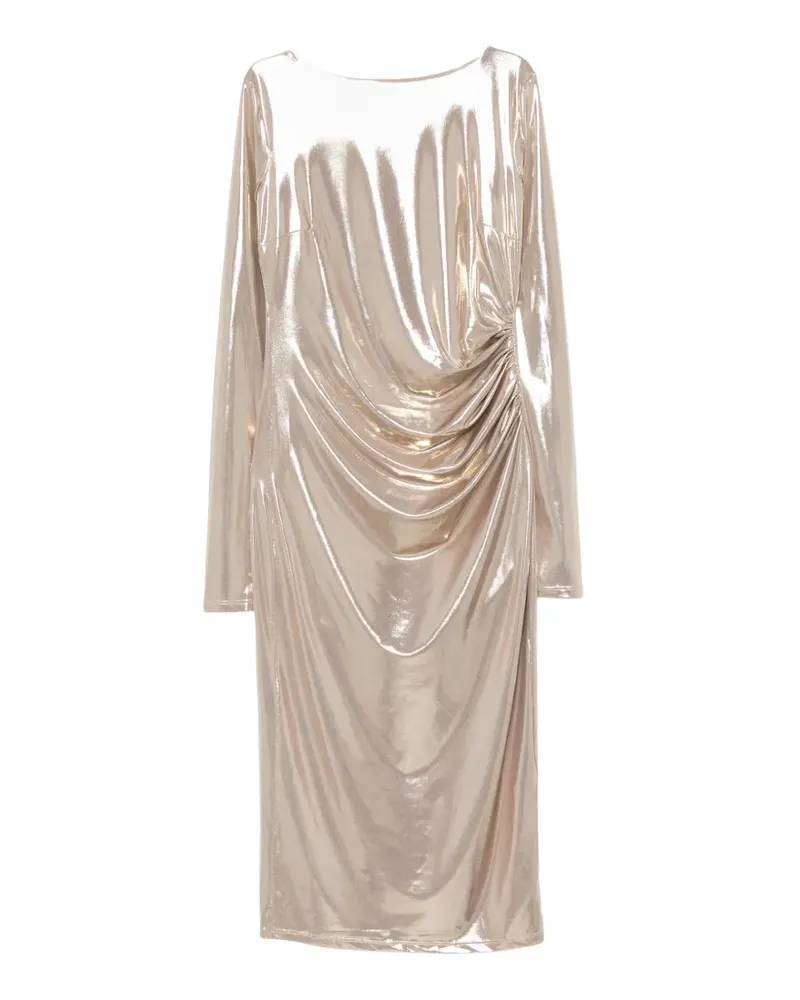 Patrizia Pepe Gerafftes Midikleid in Metallic-Optik - Gold Gold