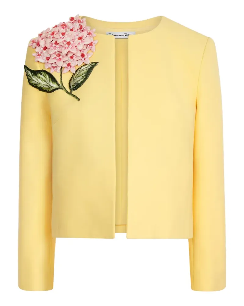 Oscar de la Renta Jacke aus Porzellan mit Blumenstickerei - Gelb Gelb