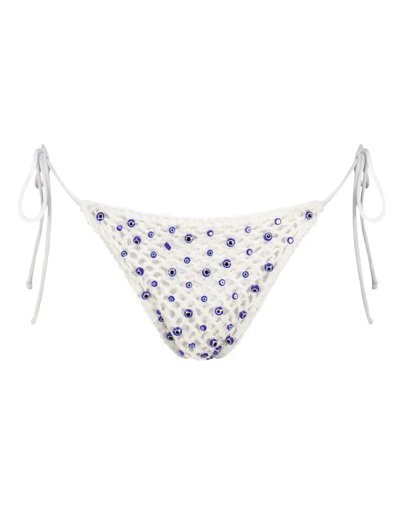 Leslie Amon Gehäkeltes Micro Eye Bikinihöschen mit Perlen - Weiß Weiß