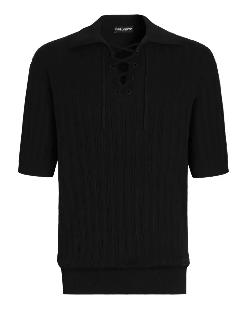 Dolce & Gabbana Poloshirt Serafino aus Baumwolle - Schwarz Schwarz