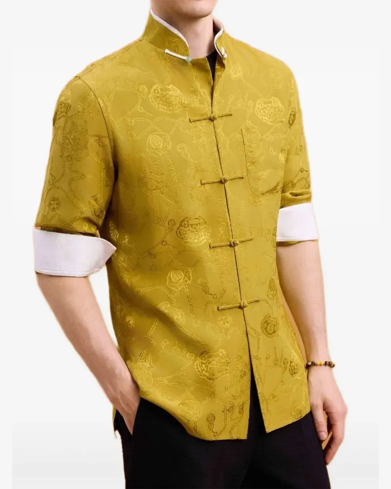 Shanghai Tang Jacquard-Hemd mit Stehkragen - Gelb Gelb