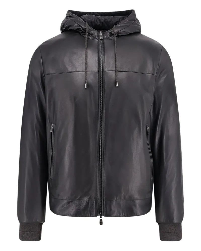 Corneliani lined hooded leather jacket - Schwarz Schwarz
