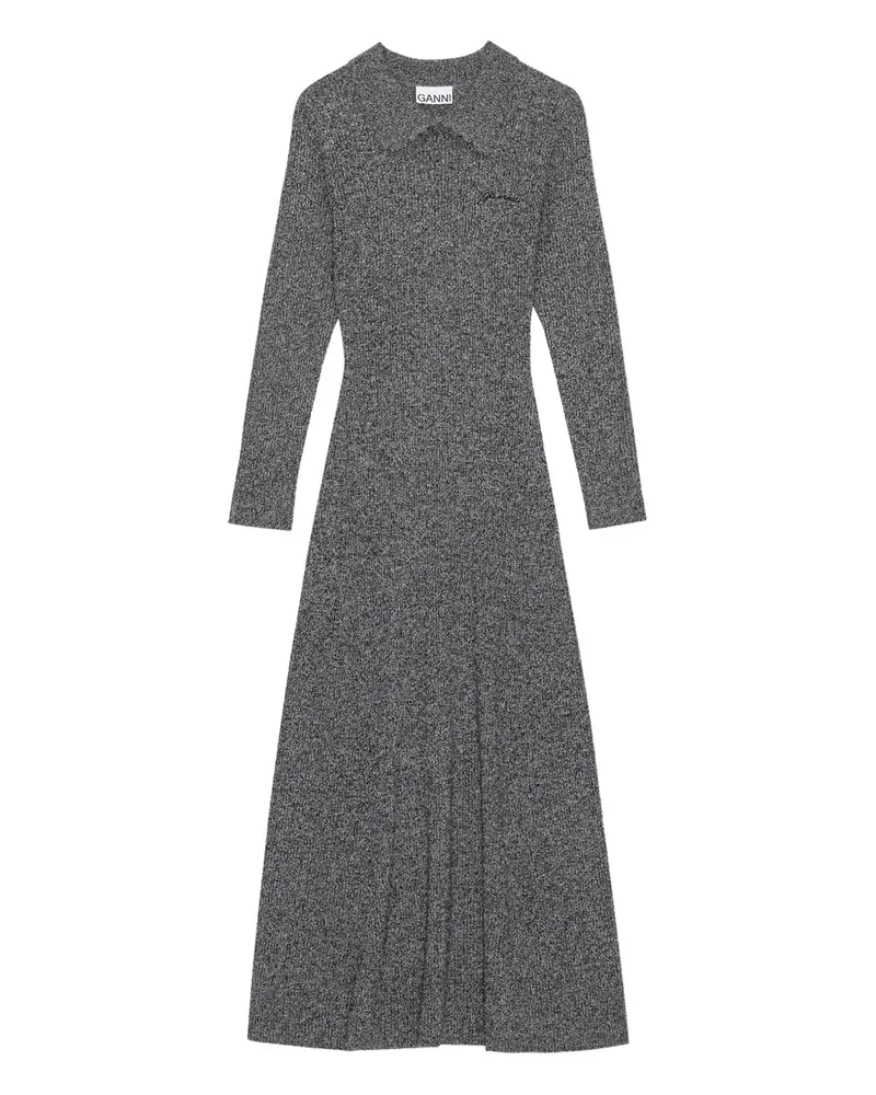 Ganni Langärmeliges Maxikleid mit Kragen - Grau Grau