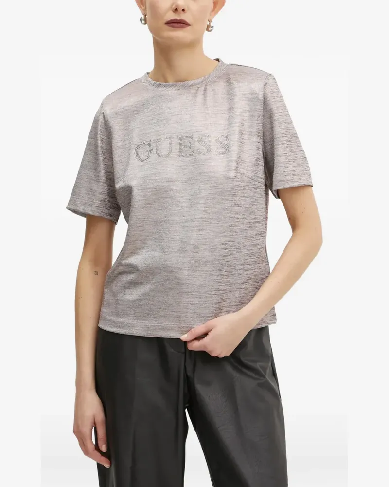 Guess T-Shirt mit Strass-Logo - Grau Grau