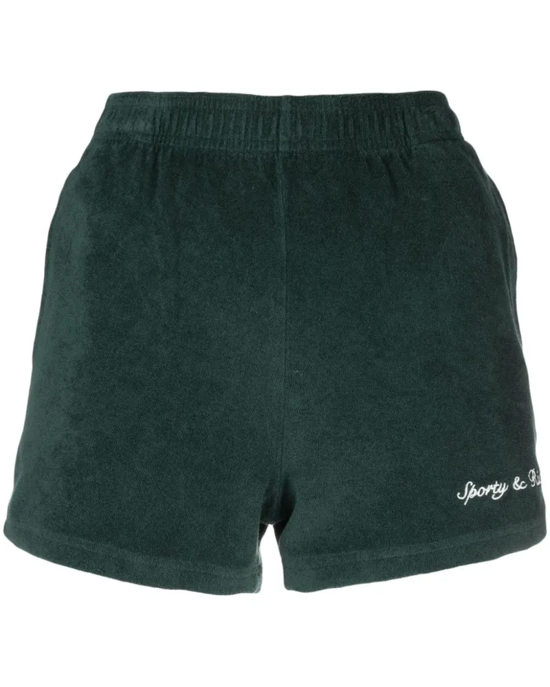 SPORTY & RICH Frottee-Shorts mit Logo-Stickerei - Grün Grün
