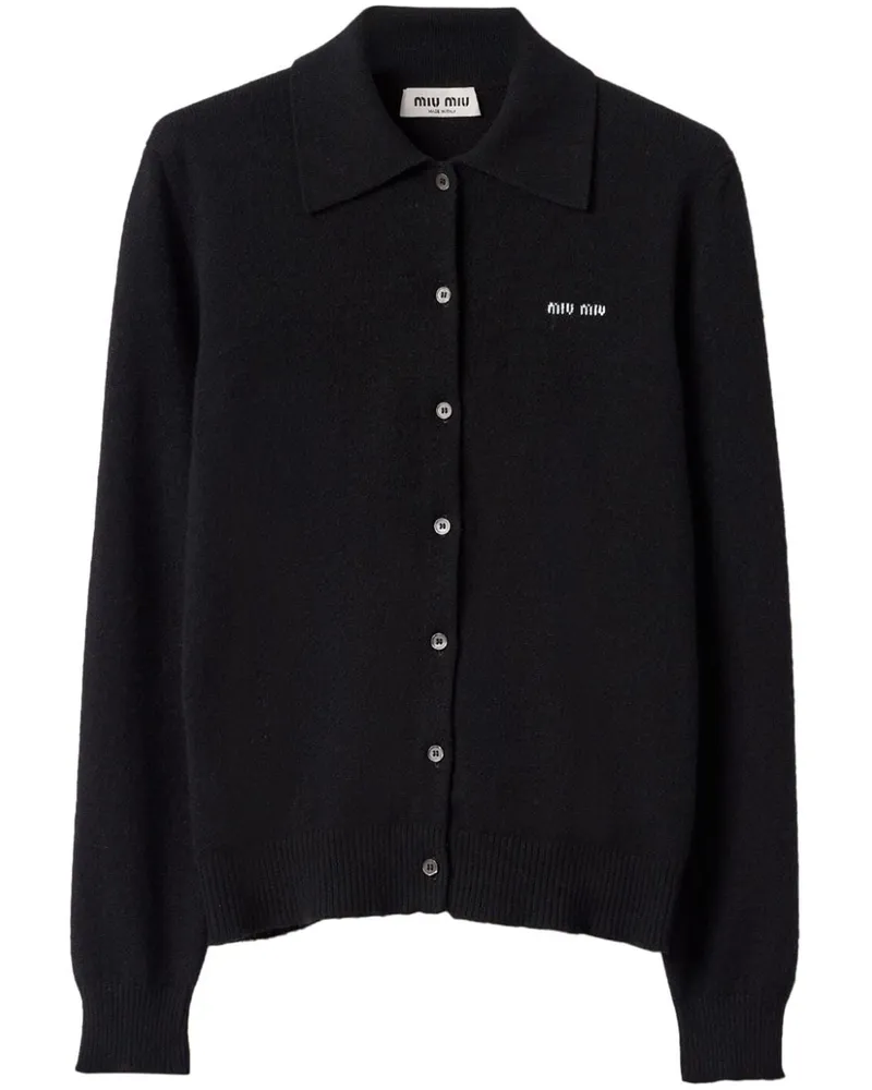 Miu Miu Intarsien-Cardigan mit Logo - Schwarz Schwarz