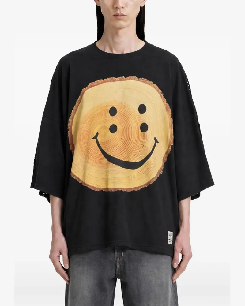 KAPITAL Tree Trunk Rainbow mesh-panel T-shirt - Schwarz Schwarz