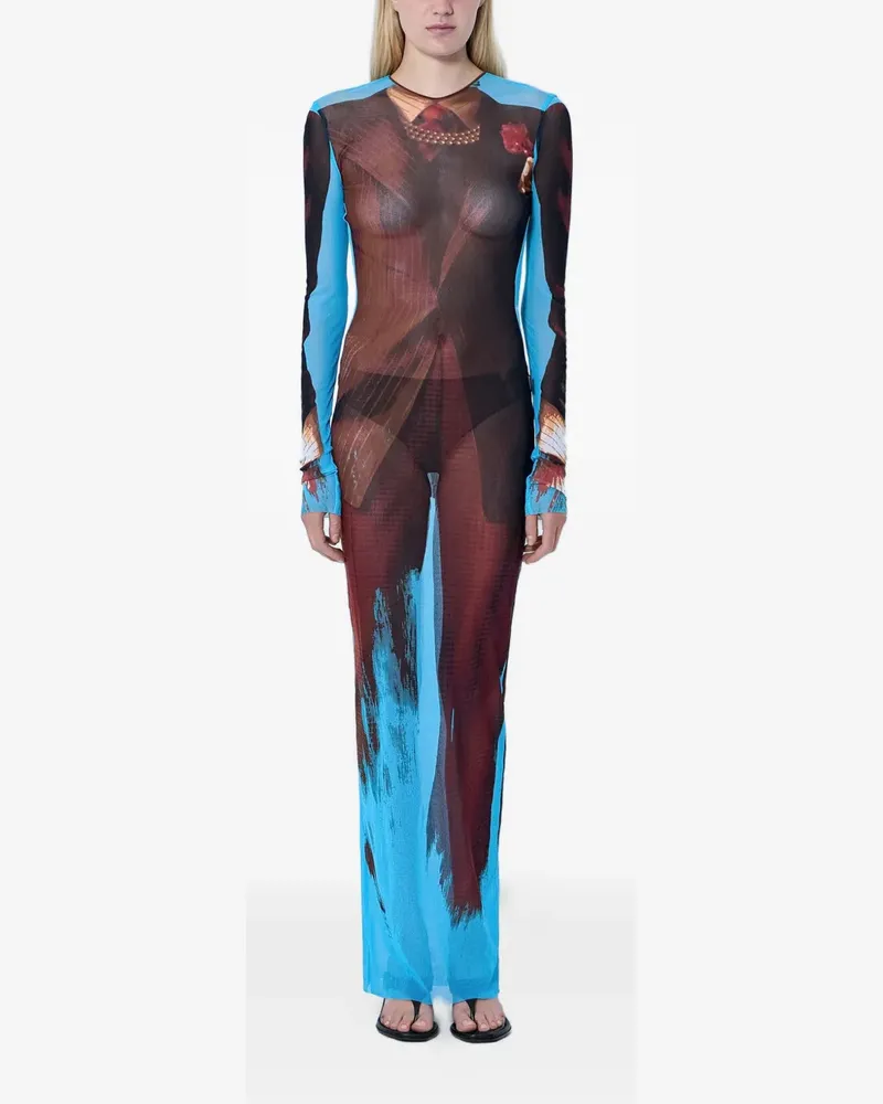 Jean Paul Gaultier abstract-print mesh dress - Braun Braun