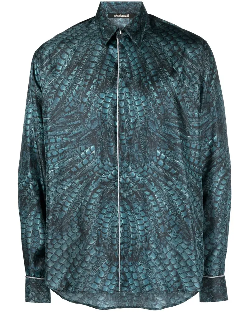 Roberto Cavalli Seidenhemd mit Falken-Print - Blau Blau