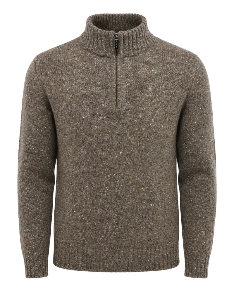 MOORER Fedro Pullover mit kurzem Reißverschluss - Braun Braun