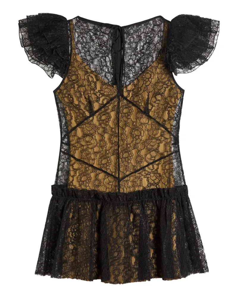 De La Vali Nephele ruffled-sleeve lace-overlay mini dress - Schwarz Schwarz