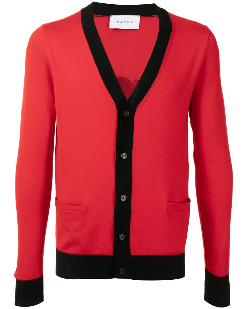 Ports V Cardigan mit Slogan-Print - Rot Rot