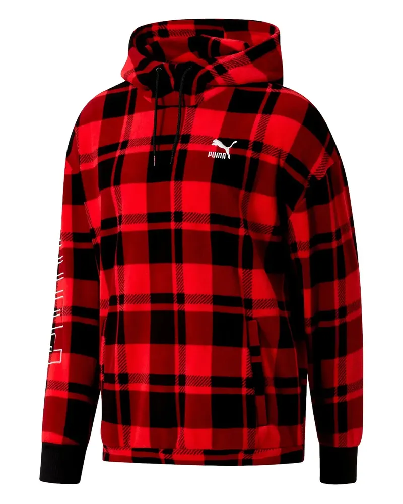 Puma Karierter Hoodie mit Kordelzug - Rot Rot