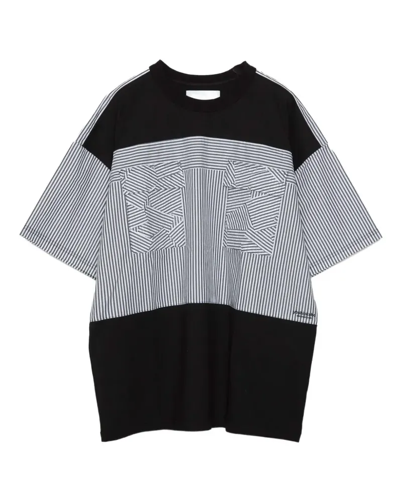Yoshio Kubo T-Shirt mit gestreiften Einsätzen - Schwarz Schwarz